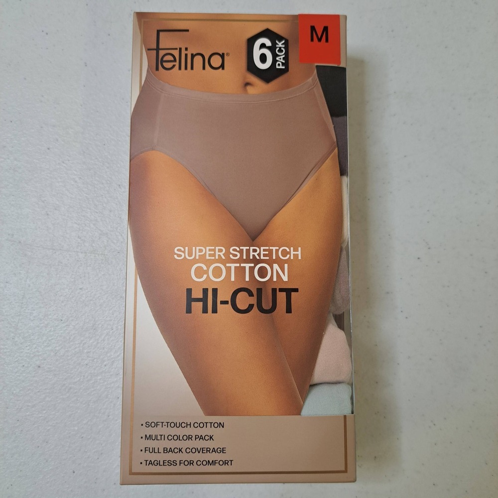 Felina Hi-Cut Panties Medium Multi NWT Super Stretch Cotton 6 Pack 1456-224